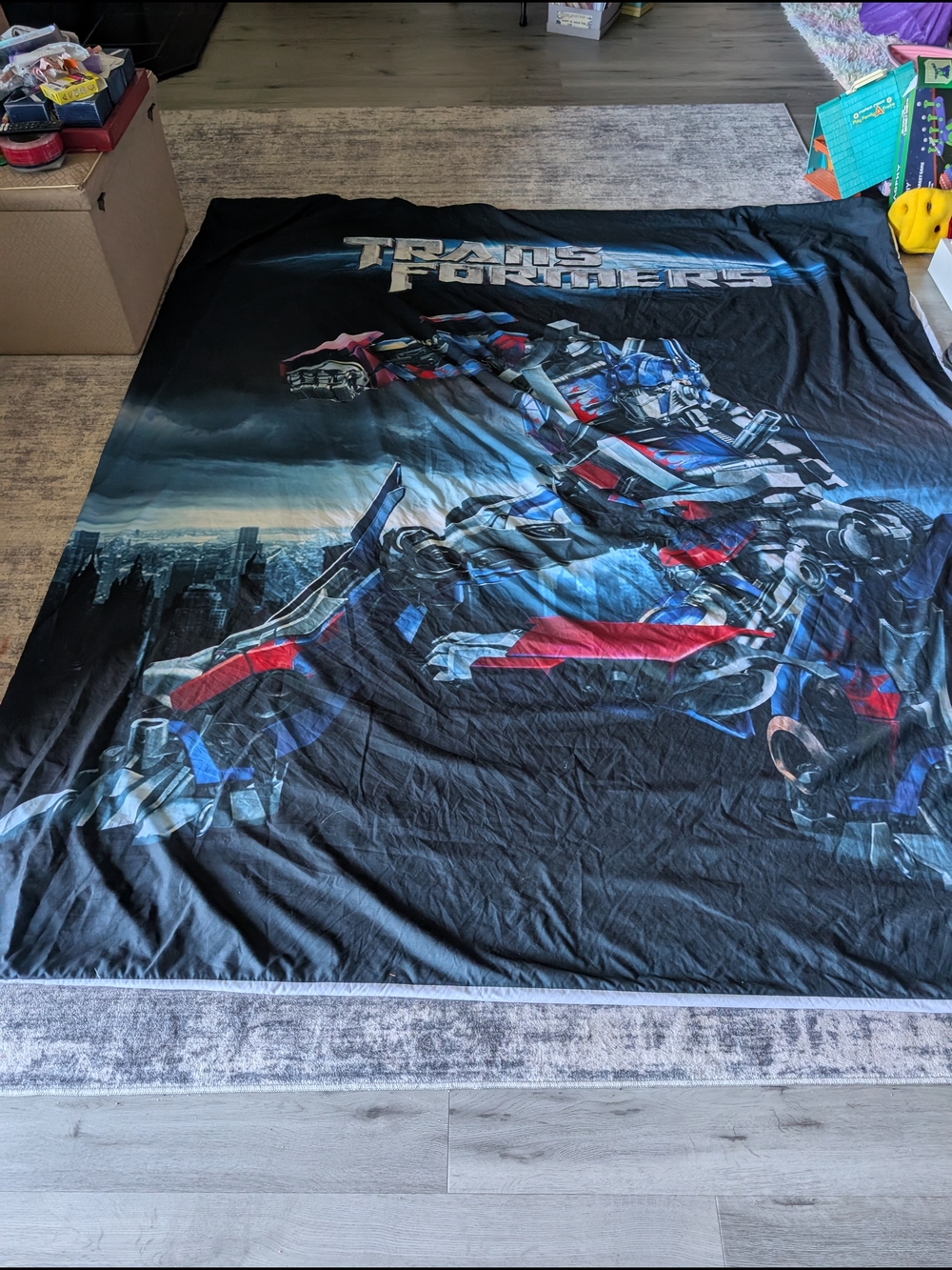Transformers Graphic Bedding Duvet Cover- Black with Blue & Red